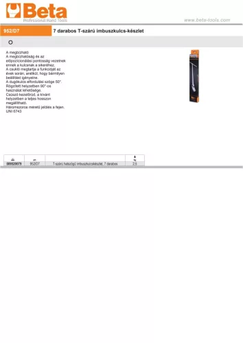 Beta 952/D7 részes csuklós T-kulcs szerszám készlet (952)