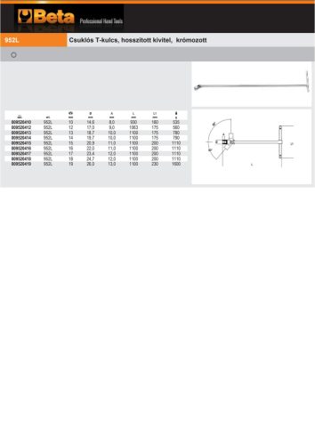 Beta 952L Csuklós T-kulcs, hosszított kivitel, krómozott 10mm