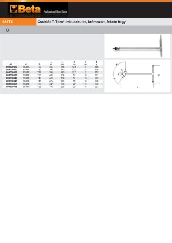 Beta 953Tx Csuklós T-Torx®-imbuszkulcs, krómozott, fekete hegy T20
