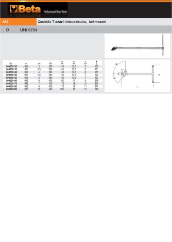 Beta 953 Csuklós T-szárú imbuszkulcs, krómozott 10mm