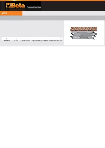 Beta 953/S9 9 darabból álló hatszögű csuklós külső T kulcs (953)