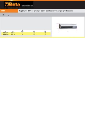 Beta 956F 3/8”-os gyertya-dugókulcs, krómozott, tizenkétszögű 16mm