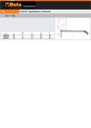 Beta 959 Csuklós T-gyertyakulcs, krómozott 20,8mm