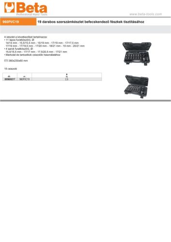 Beta 960PI/C19 19 darabos szerszámkészlet befecskendező fészkek tisztításához