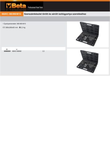 Beta 960KC-M8/9/10 Szerszámkészlet törött és sérült izzítógyertya szereléséhez