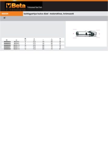 Beta 960SN 9 Izzítógyertya kulcs dízel motorokhoz, krómozott 9mm