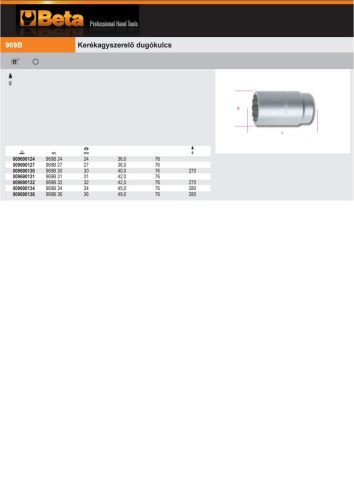 Beta 969B 1/2" Kerékagyszerelő dugókulcs 32mm