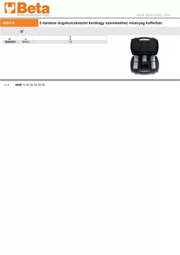 Beta 969/C5 5 darabos dugókulcskészlet kerékagy szereléséhez műanyag kofferban 1/2"