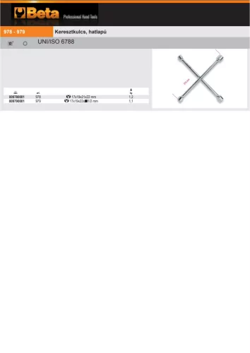 Beta 978 Keresztkulcs, hatlapú 17x19x21x22 mm