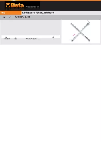 Beta 982 Keresztkulcs, hatlapú, krómozott 24x27x32mm x 3/4"