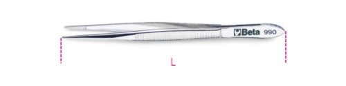 Beta 990 130 Egyenes csipesz lekerekített heggyel, fogazott, rozsdamentes acélból, polírozott 130mm