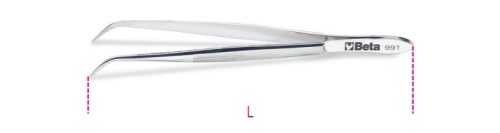 Beta 991 130 Hajlított végű csipesz lekerekített fogazott heggyel, rozsdamentes acélból, polírozott 130mm