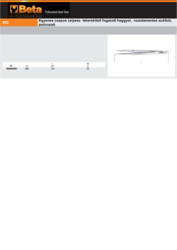 Beta 992 150 Egyenes csapos csipesz lekerekített fogazott heggyel, rozsdamentes acélból, polírozott 150mm
