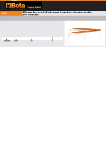 Beta 993PL 150 Műanyag bevonatú hajlított csipesz fogazott rozsdamentes acélból, PVC-bevonattal 150mm