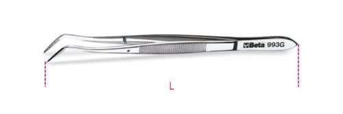 Beta 993G Hajlított csapos csipesz sarkított, lekerekített, fogazott heggyel, rozsdamentes acélból, polírozott 160mm