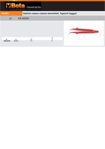 Beta 993MQ Hajlított csapos csipesz lekerekített fogazott heggyel szigetelt 1000V 147mm