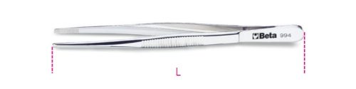 Beta 994 150 Egyenes csipesz, erősen lekerekített, fogazott heggyel, rozsdamentes acélból polírozott 150mm