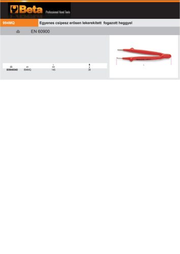 Beta 994MQ Egyenes csipesz erősen lekerekített fogazott heggyel szigetelt 1000V 147mm