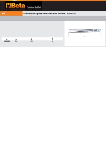 Beta 996 150 Szélesfejű csipesz rozsdamentes acélból, polírozott 150mm
