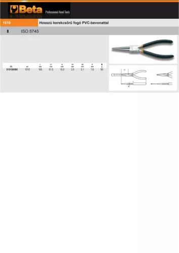 Beta 1010 160 Hosszú kerekcsőrű fogó PVC-bevonattal 160mm