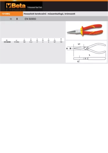 Beta 1010MQ 160 Hosszított kerekcsőrű műszerészfogó, krómozott 160mm