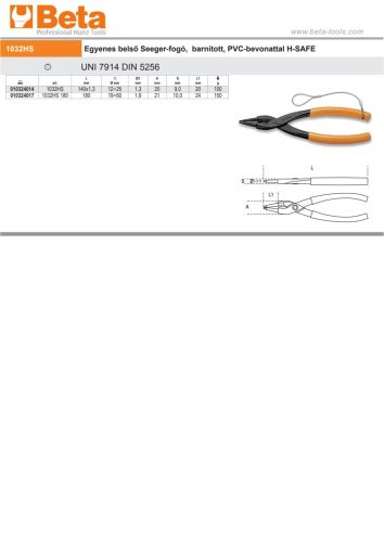 Beta 1032HS Egyenes belső Seeger-fogó, barnított, PVC-bevonattal 180mm