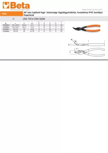 Beta 1033 140X13 45°-os hajlított belső Seeger-fogó, barnított, PVC-bevonattal