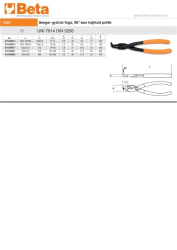 Beta 1034 130X09 90°-os hajlított belső Seeger-fogó, barnított, PVC-bevonattal