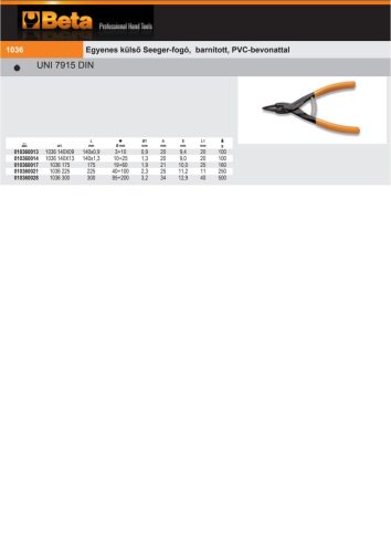 Beta 1036 300 Egyenes külső Seeger-fogó, barnított, PVC-bevonattal 300mm