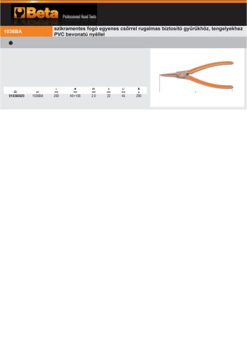 Beta 1036BA 200 Egyenes külső Seeger-fogó, tengelyekhez PVC bevonatú nyéllel szikramentes