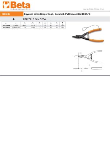 Beta 1036HS Egyenes külső Seeger-fogó, barnított, PVC-bevonattal 175mm