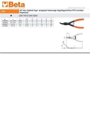 Beta 1037 140X09 45°-os hajlított külső Seeger-fogó, barnított, PVC-bevonattal