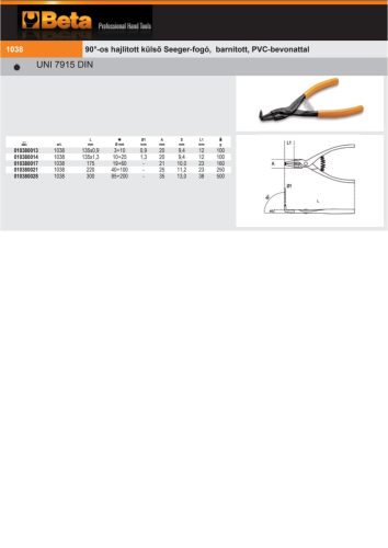 Beta 1038 135X13 90°-os hajlított külső Seeger-fogó, barnított, PVC-bevonattal 135x1,3mm