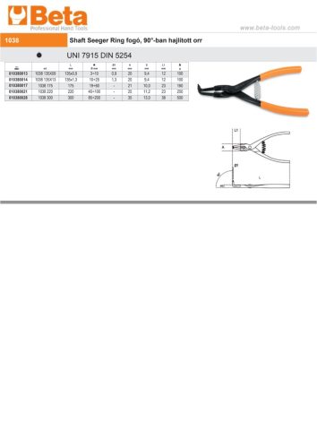 Beta 1038 135X13 90°-os hajlított külső Seeger-fogó, barnított, PVC-bevonattal