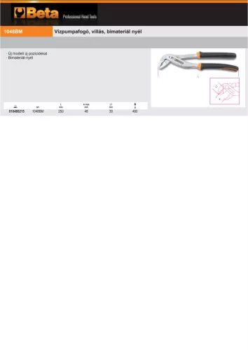 Beta 1048BM 250 Vízpumpafogó, villás, bimateriál nyél 250mm