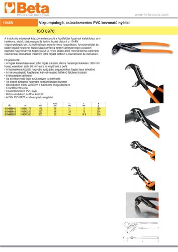 Beta 1048N Vízpumpafogó, csúszásmentes PVC bevonatú nyéllel 300mm