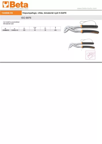 Beta 1048BMHS Vízpumpafogó, villás, bimateriál nyél 250mm H-SAFE