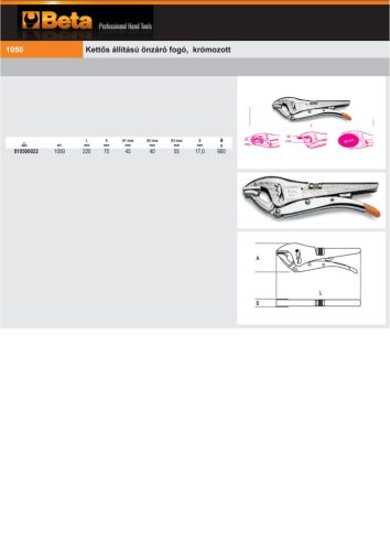 Beta 1050 Kettős állítású önzáró fogó, krómozott 220mm
