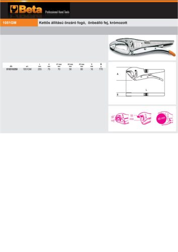 Beta 1051GM Kettős állítású önzáró fogó, önbeálló fej, krómozott 255mm