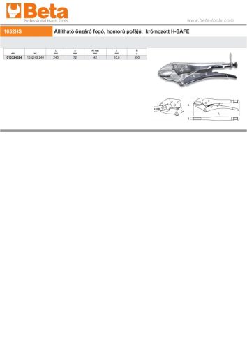 Beta 1052HS Állítható önzáró fogó, homorú pofájú, krómozott 240mm