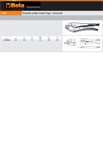 Beta 1053 Önbeálló pofájú önzáró fogó, krómozott 240mm