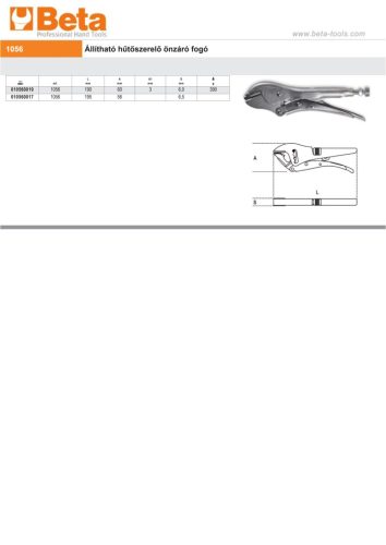 Beta 1056 Állítható hűtőszerelő önzáró fogó 195mm