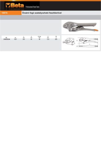 Beta 1057A Önzáró fogó szabályozható feszítőerővel 240mm