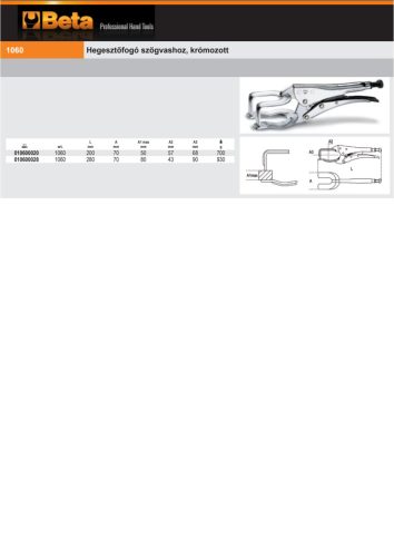 Beta 1060 Hegesztőfogó szögvashoz, krómozott 280mm