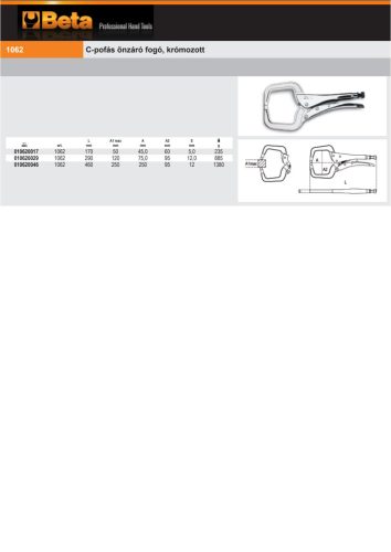 Beta 1062 C-pofás önzáró fogó, krómozott 290mm