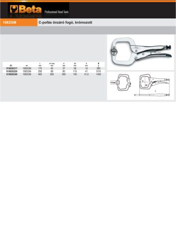 Beta 1062GM C-pofás önzáró fogó, krómozott 290mm