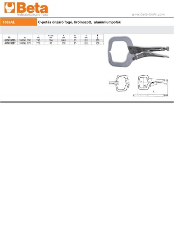 Beta 1062AL/275 C-pofás önzáró fogó, krómozott, alumíniumpofák 275mm