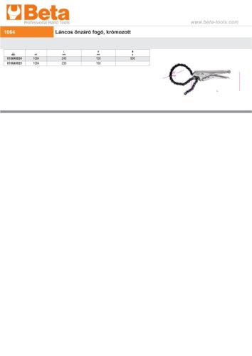 Beta 1064 Láncos önzáró fogó, krómozott 230mm