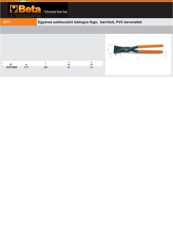 Beta 1077 280 Egyenes szeléscsőrű bádogos fogó, barnított, PVC-bevonattal 280mm