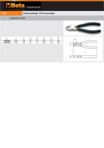 Beta 1082 Oldalcsípőfogó PVC-bevonattal 140mm
